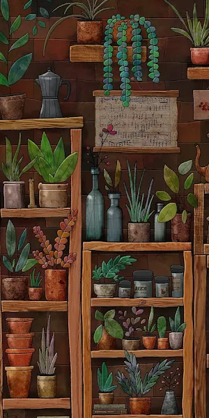 Plants, Flowerpot, Bottles, Artwork, Digital Art 5K Wallpaper Background