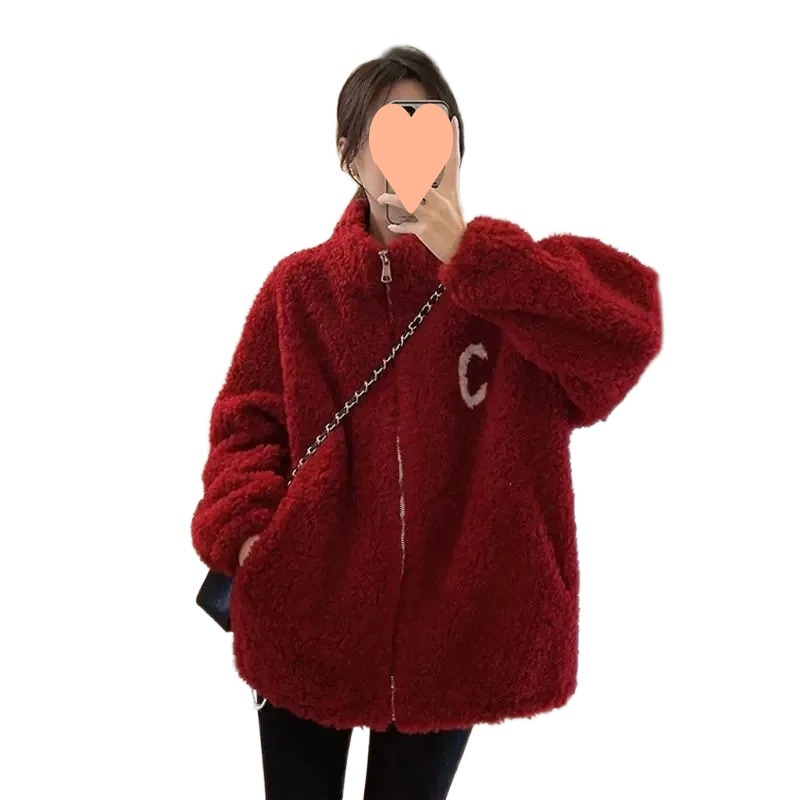 Women's Faux Lamb Fleece Baseball Jacket