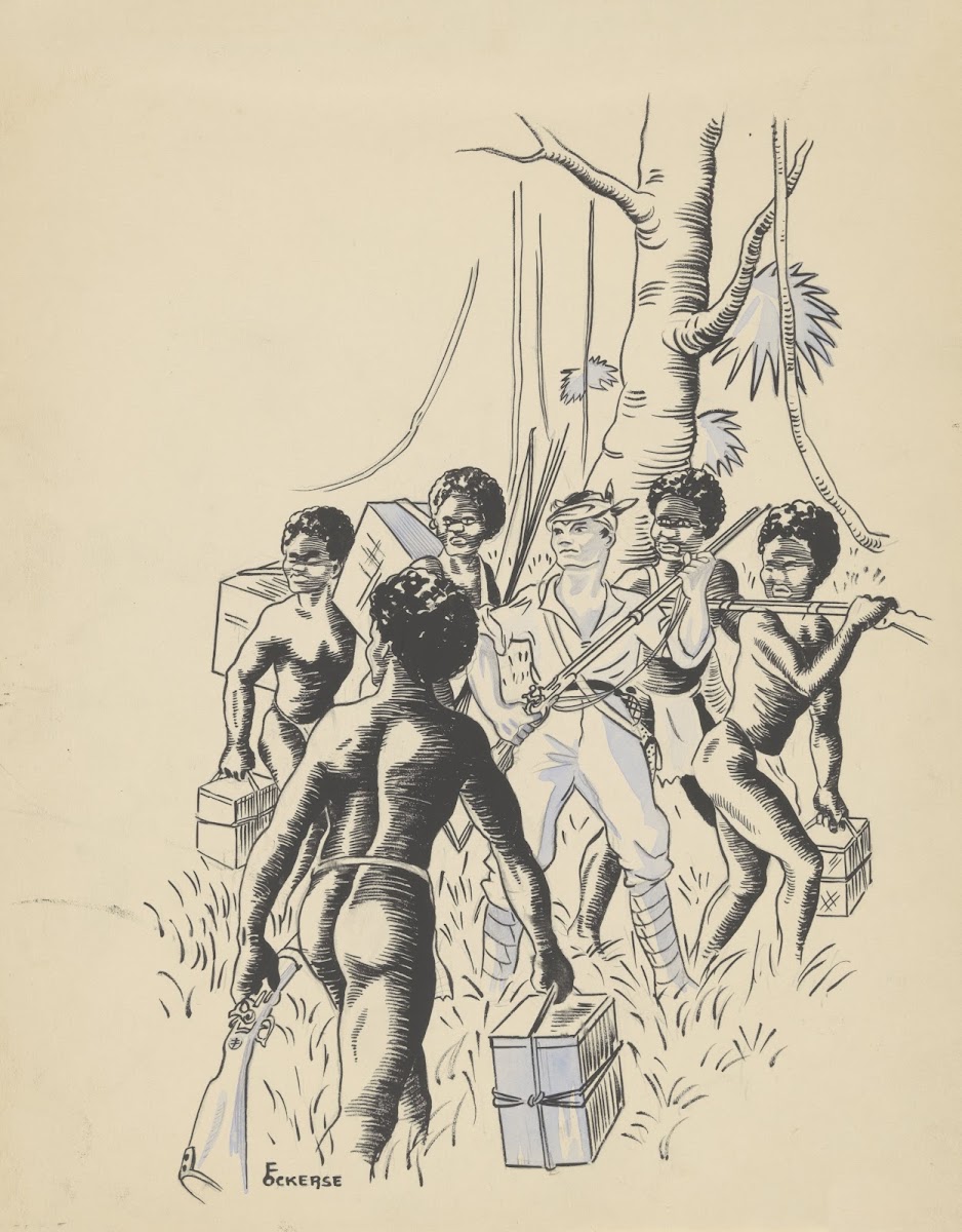 Witte Man Met Vuurwapen Tussen De Nieuw GuineeëRs 1936