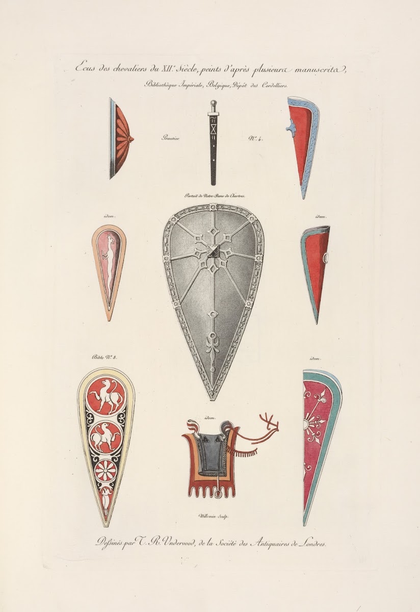 Ecus des chevaliers du XIIe siècle peints daprès plusieurs manuscrits 1839
