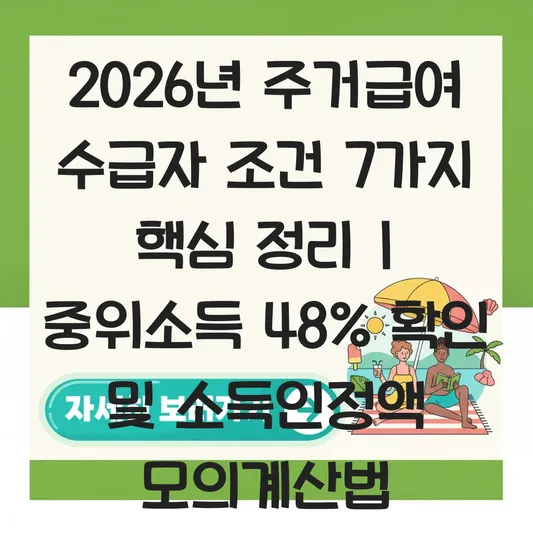 주거급여 수급자 조건 2026년 기준 중위소득 48% 확인 및 내 소득인정액 모의계산 방법 대표 이미지