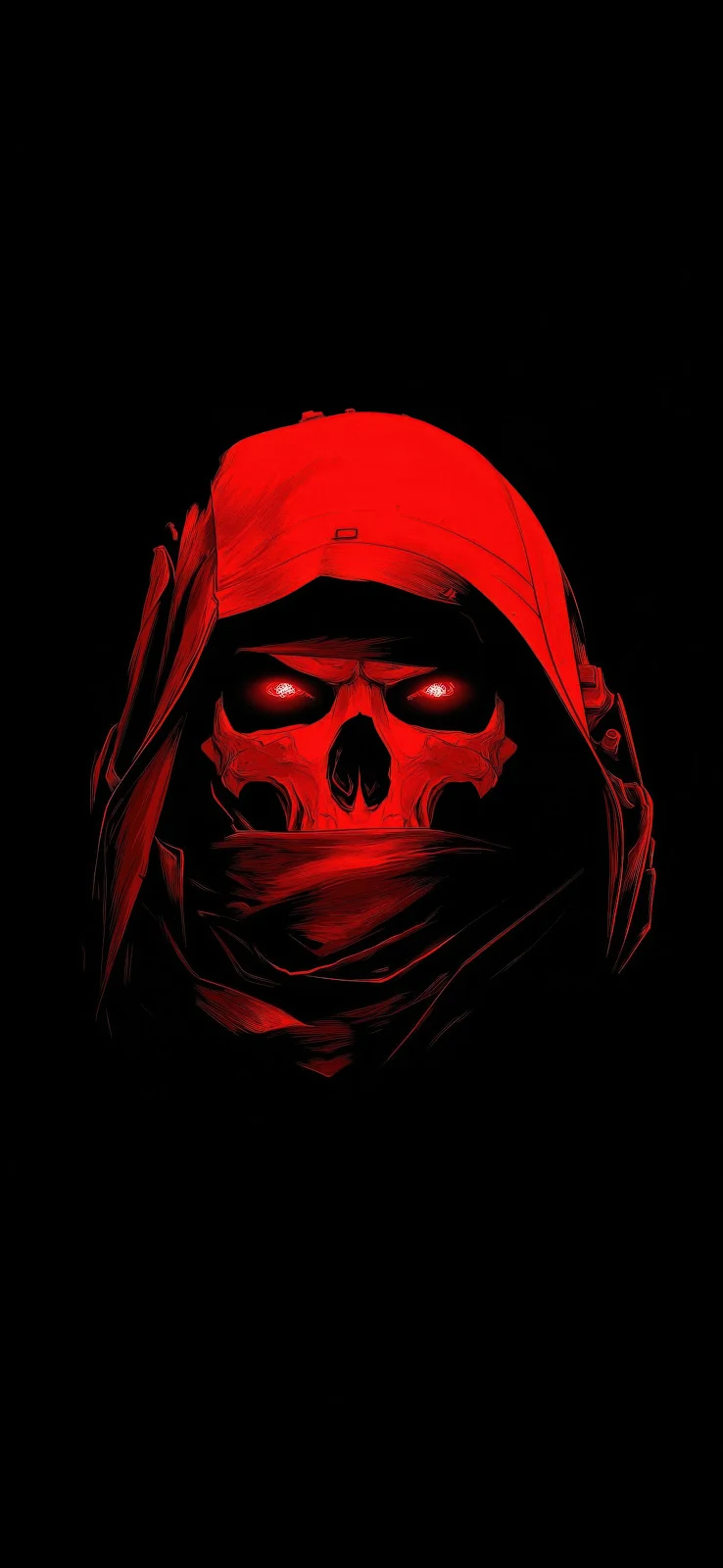 Hooded Glowing Red Skull - Graphic Illustration Art 4K iPhone Wallpaper (2160x4680)