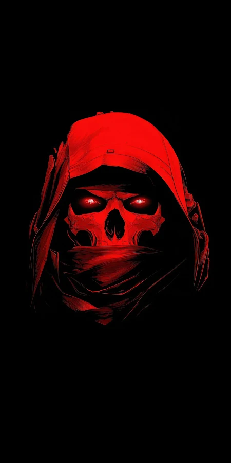 Hooded Glowing Red Skull 4K iPhone Phone Wallpaper