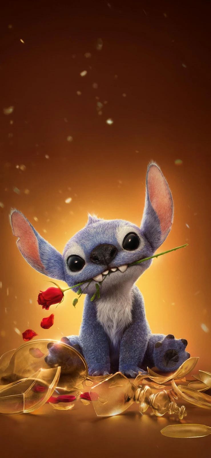 Stitch Holds a Single Red Rose - 3D Character Art 2K iPhone Wallpaper (1772x3839)