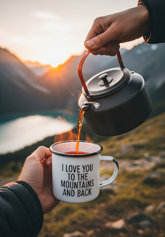 Outdoor Tea Pouring Sunset Mountains