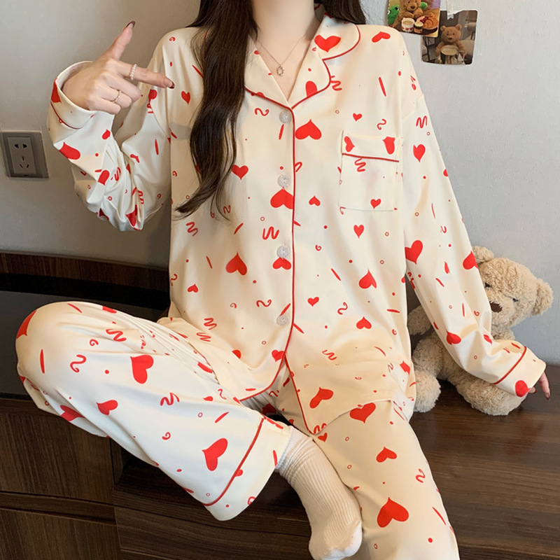 Women's pajamas, long-sleeved, cotton-like