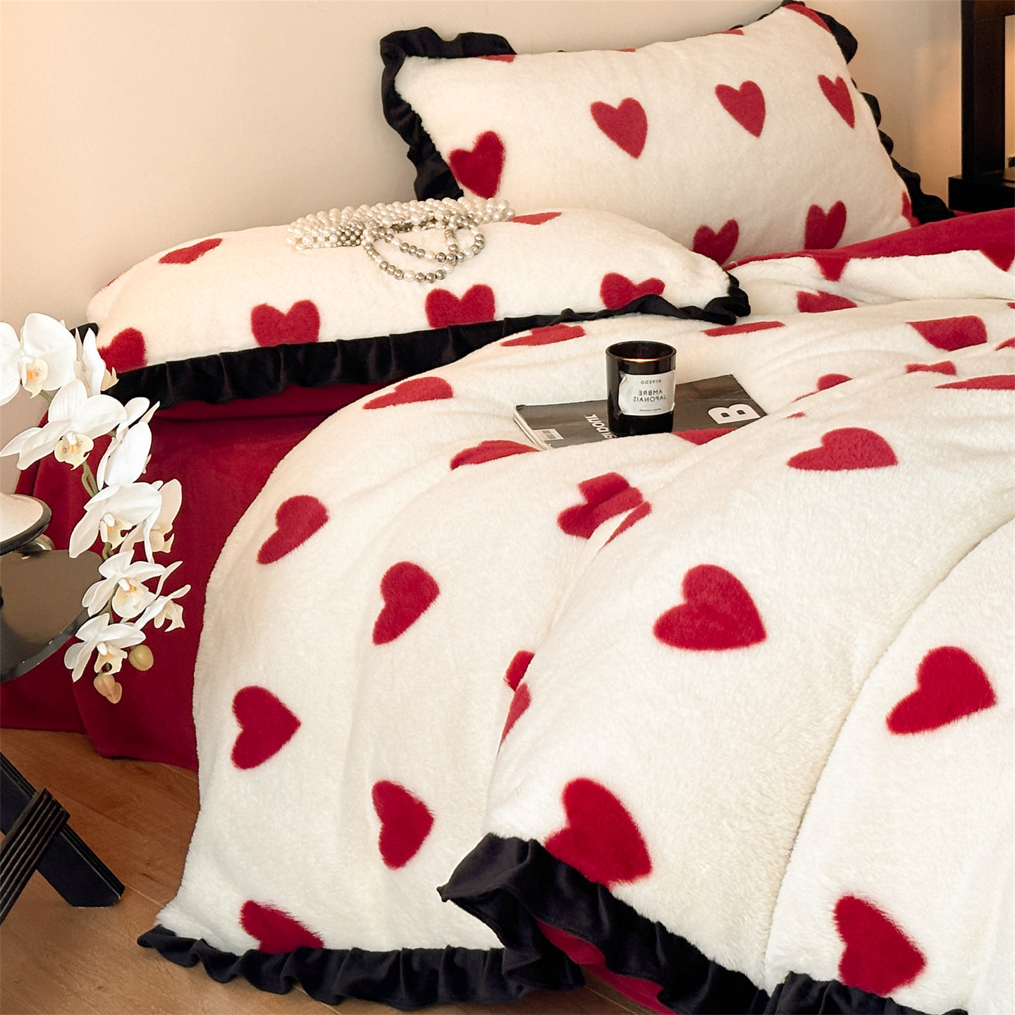 Französisches Milchfaser-Fleece Bettwäsche-Set mit Schleifenmuster