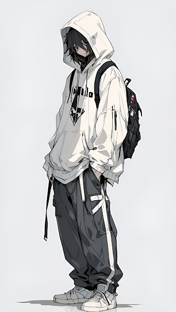 Anime Streetwear Character in Oversized White Hoodie - Free mobile Wallpaper