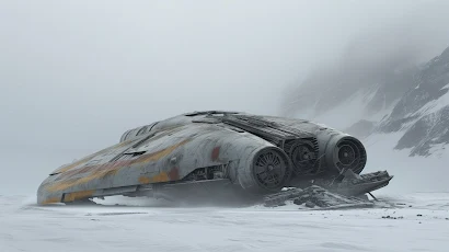 Ai Art, Spaceship, Wreck, Antarctica, Mist 5K Wallpaper Background