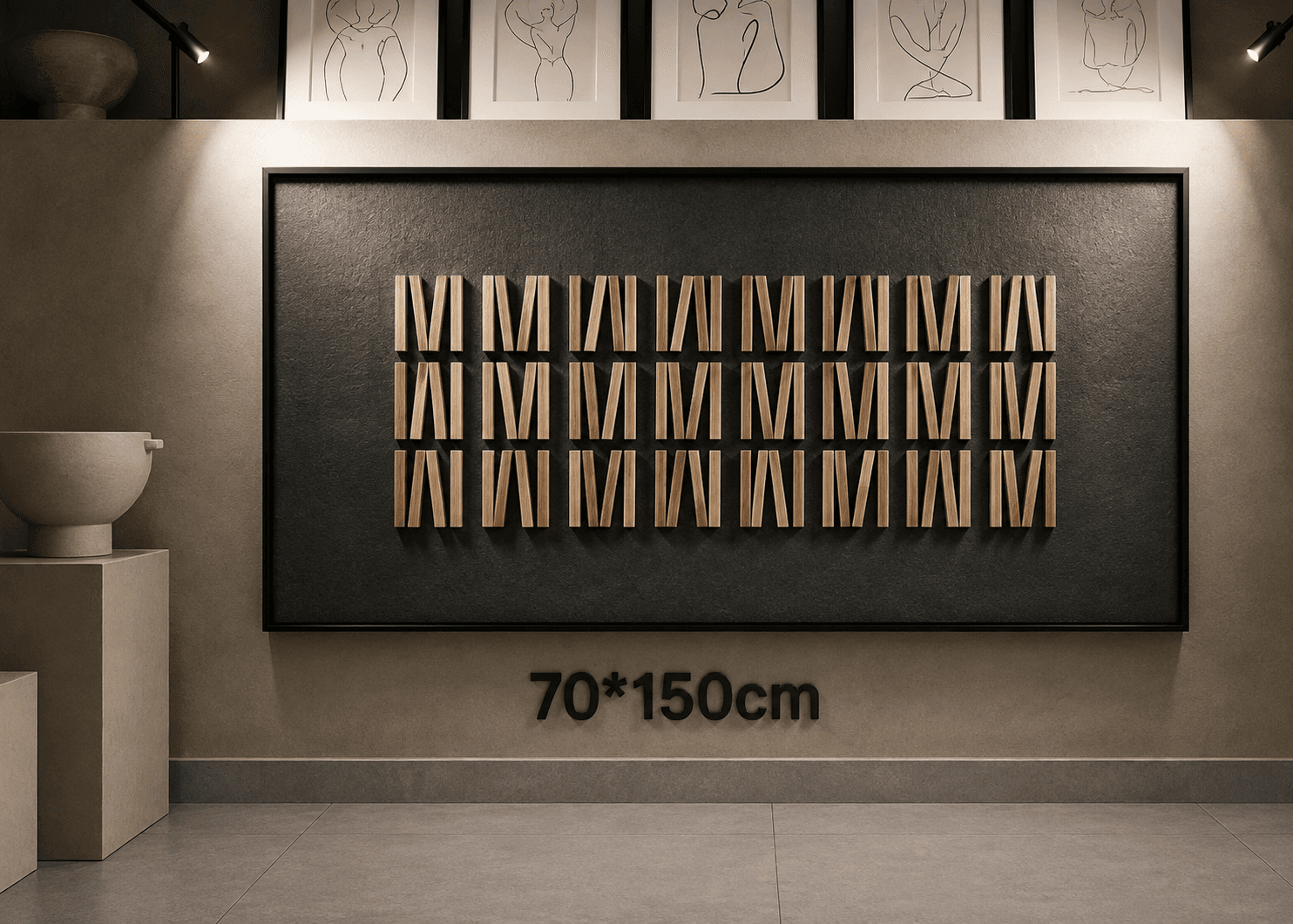 Framed Brown Wooden Slat Art – 70x150 cm view 3