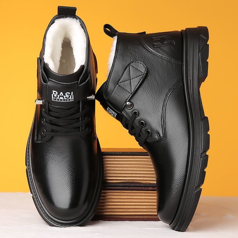 Gefütterte Herren-Winterstiefel, High-Top, PU-Leder
