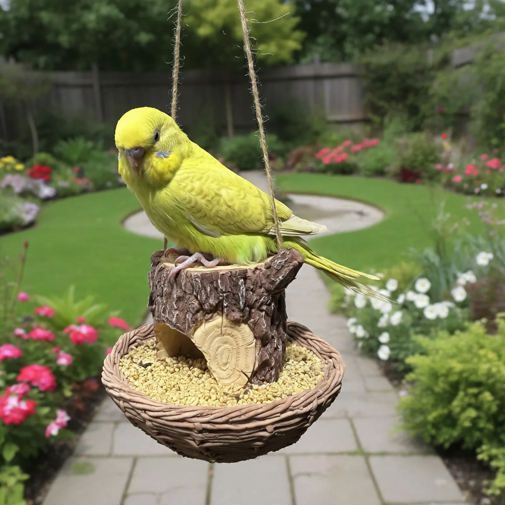 Decorative birdhouse in stump design made of resin