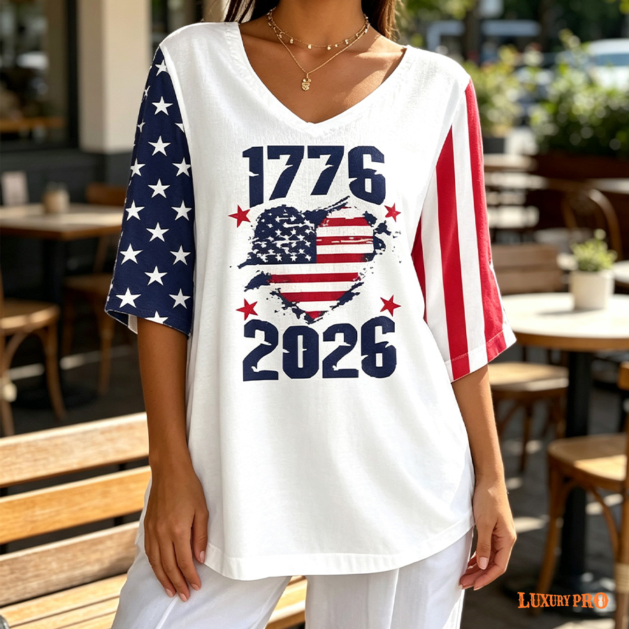 AOP ZG V-Neck Mid-sleeve Top