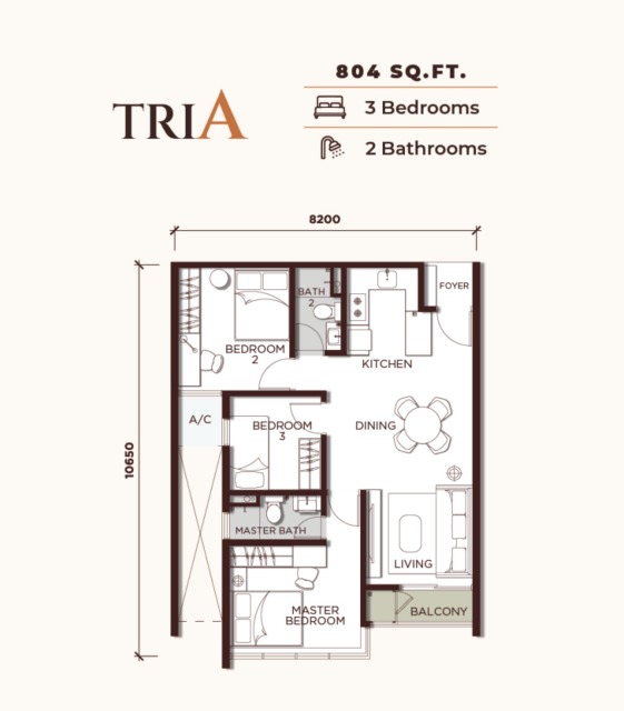 One Seputeh Type ARIA floor plan — 657 sq ft, 2 bedrooms