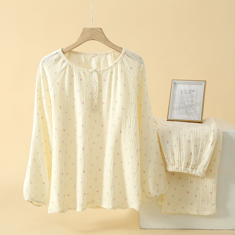 Damen-Pyjama-Set, 100% Baumwolle, langärmelig, süßes Design