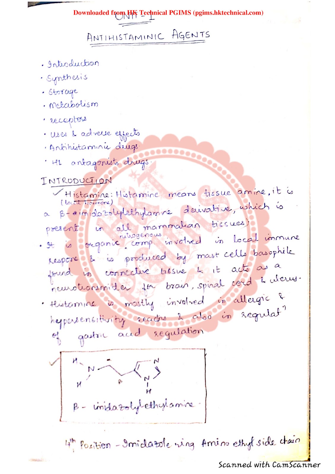 Antihistaminic agents Handwritten 5th Semester B.Pharmacy ,BP501T Medicinal Chemistry II,BPharmacy,BPharm 5th Semester,Medicinal Chemistry,