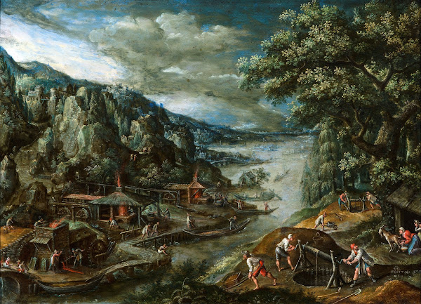 River landscape with iron mining scene 1611