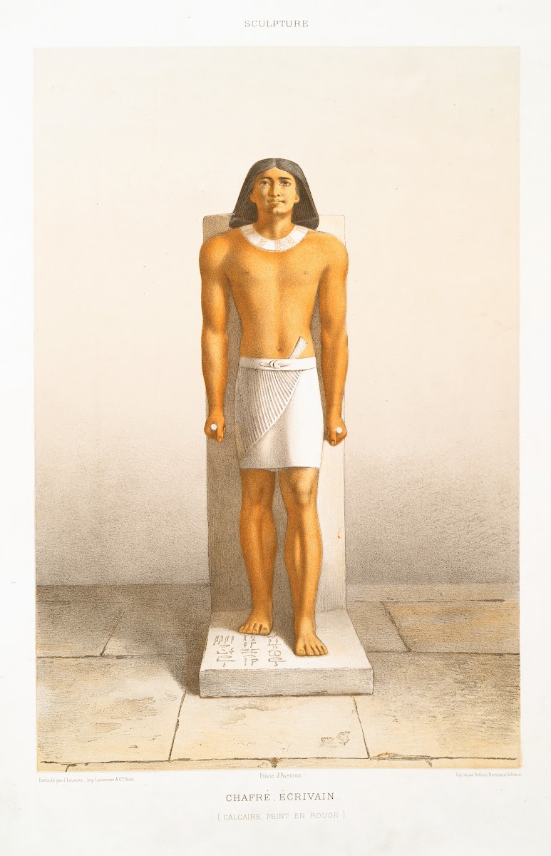 Sculpture Chafré écrivain calcaire peint en rouge 1878