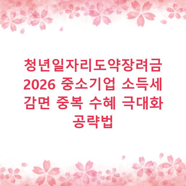 청년일자리도약장려금 2026 중소기업 소득세 감면 중복 수혜 극대화 공략법