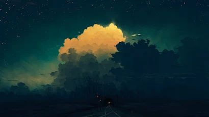 Digital Painting, Midnight, Train, Tunnel, Sky Full HD Wallpaper Background