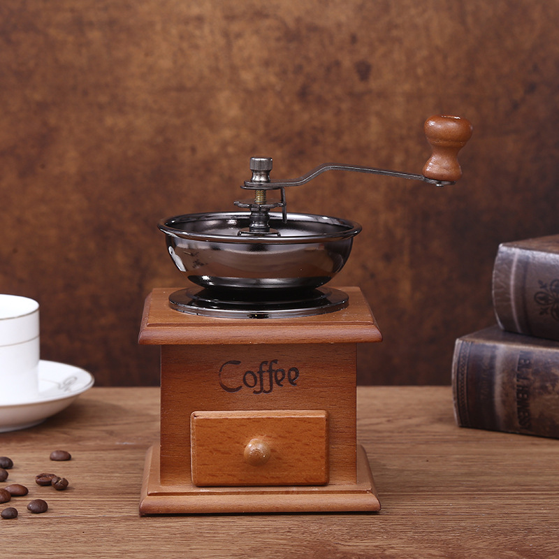 Retro-style hand crank coffee mill