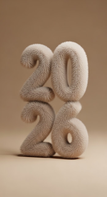 3D Render of Year 2026 Made of Soft Beige Fur Texture - Free mobile Wallpaper