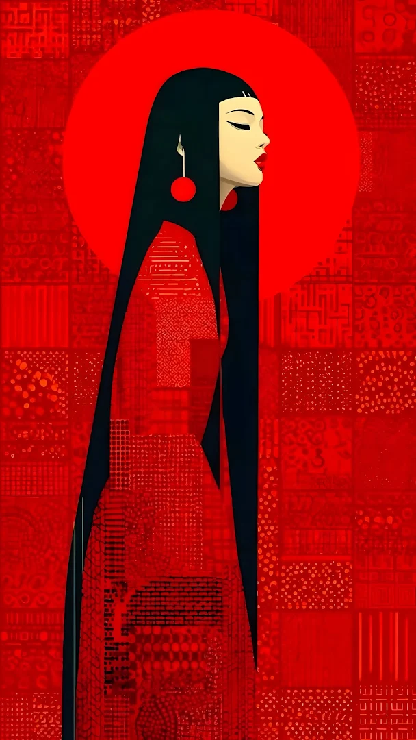 Geometric Abstract Portrait in Red and Black