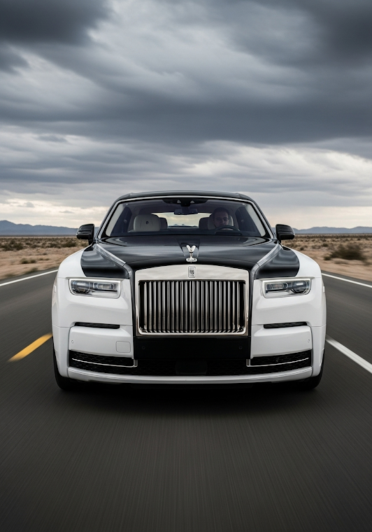 Luxurious Rolls-Royce Phantom on Desert Road