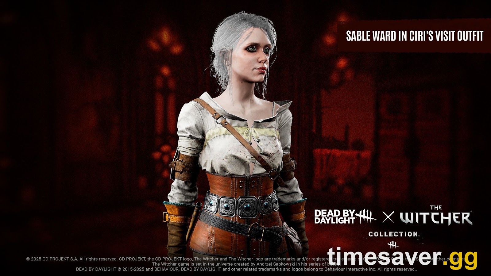 Official Dead by Daylight store render of Sable Ward wearing the Ciri's Visit outfit from The Witcher Collection