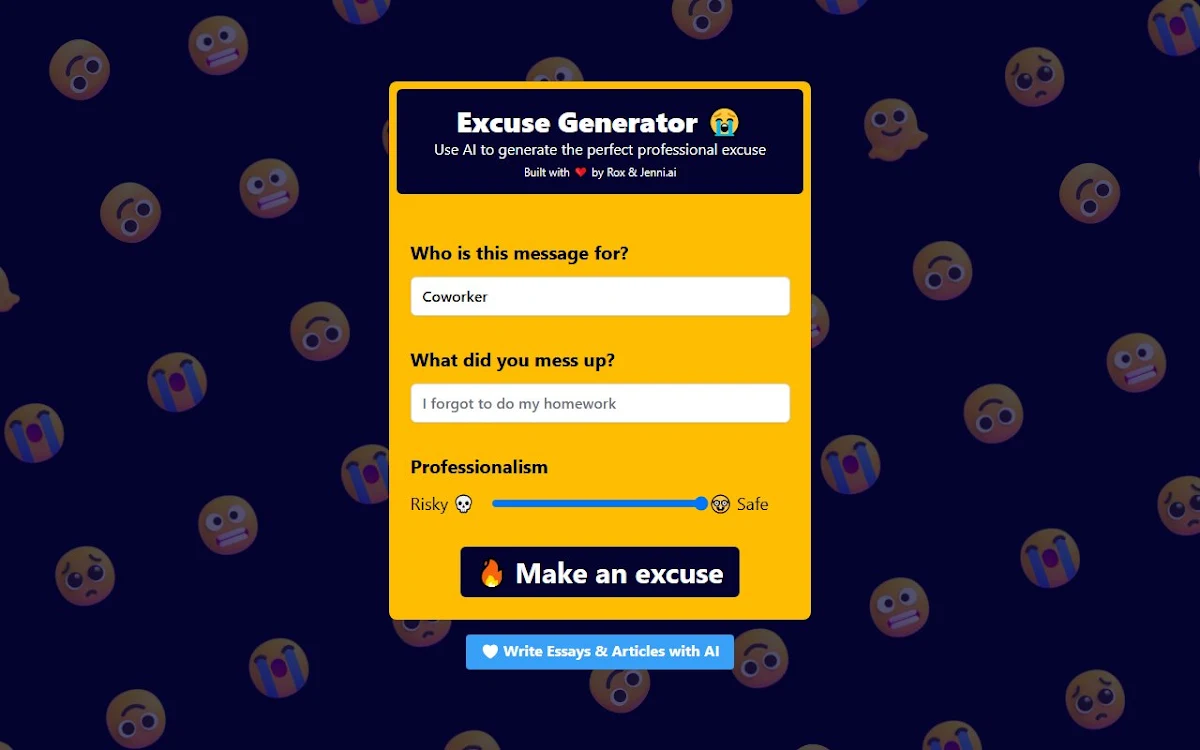 Captura de The Excuse Generator