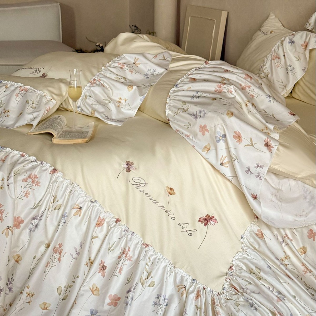 Luxus-Bettwäsche-Set, 100er Baumwollsatin, bedruckt, 4-teilig