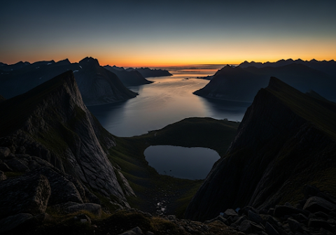 Lofoten Fjord Twilight Landscape