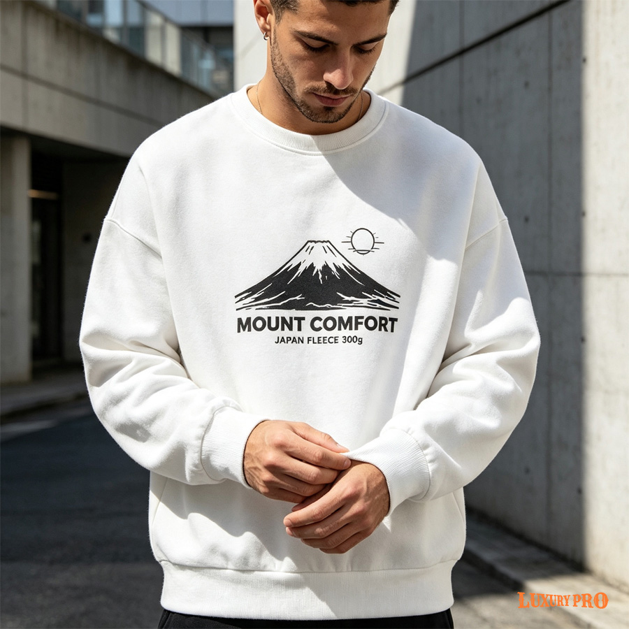 Allover Print Fleece Lined Crew Neck Sweatshirt Japanese Fabric - 300g