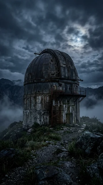 Abandoned Observatory Night Fog Moonlight Wallpaper