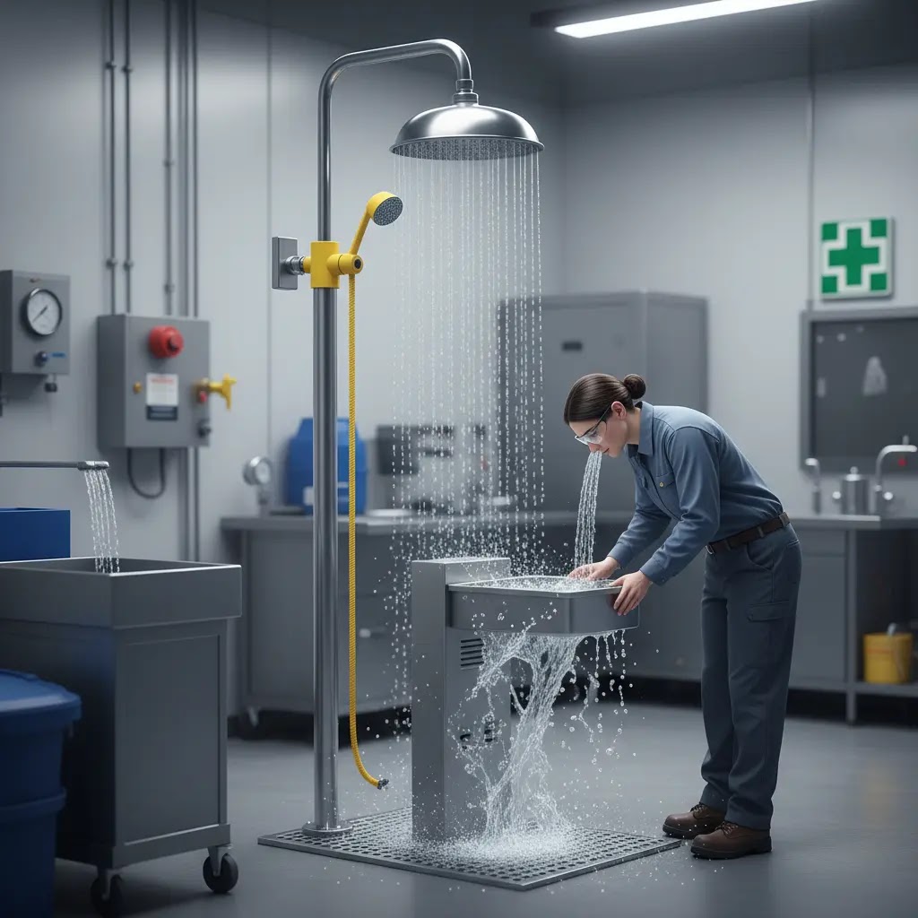 Standar ANSI Z358.1 untuk peralatan pencuci mata dan shower darurat.
