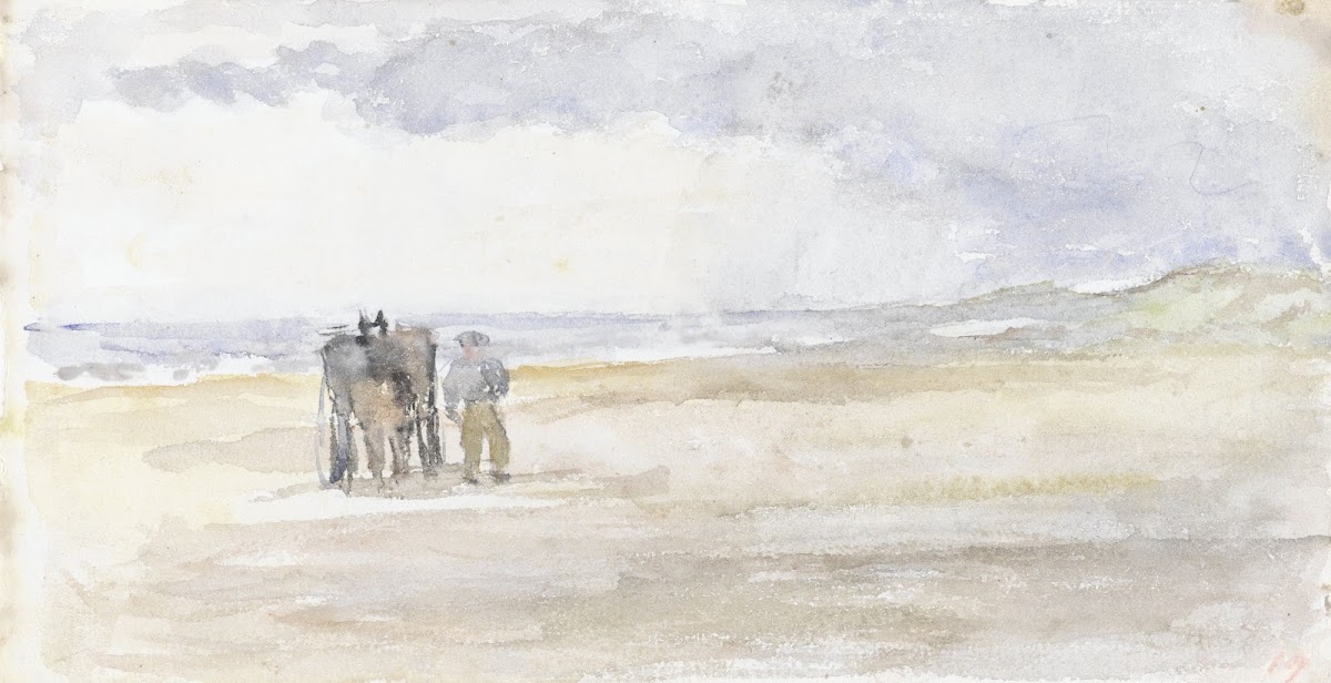 Man met paard en wagen op het strand 1834   1911