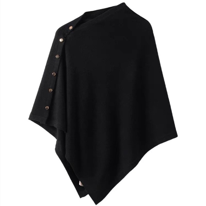 Merino Wool Poncho with Gold Button