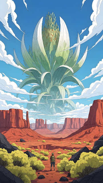 Concept Art of a Giant Alien Desert Flower or Plant in a Sci-Fi Landscape - Free mobile Wallpaper