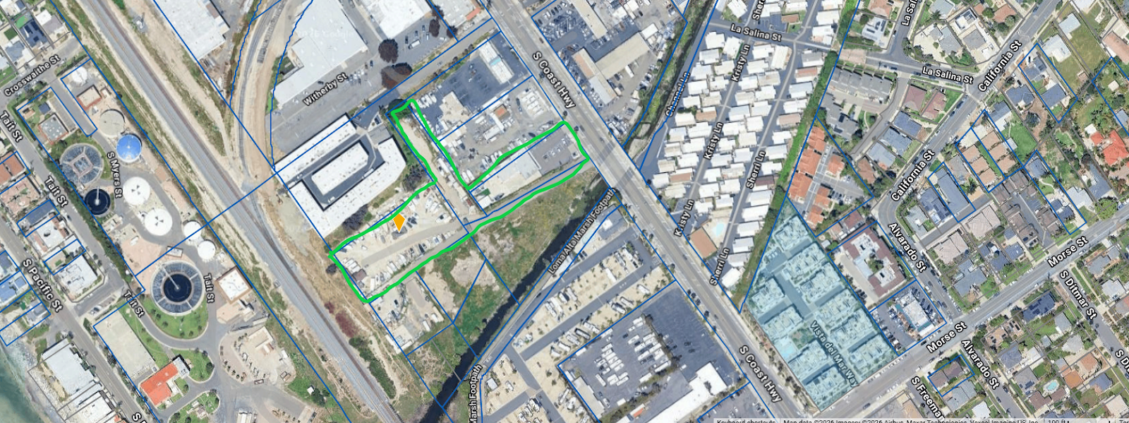 Aerial view of 1523 S Coast Hwy assemblage - 3 contiguous lots totaling 1.94 acres