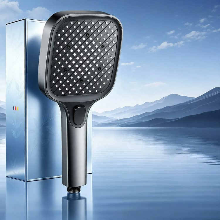 Square shower head with pressure boost, ABS, 3 functions
