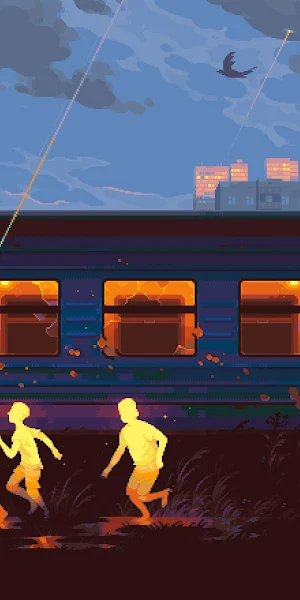 Pixel Art, Train, Children, Evening 2K Wallpaper Background
