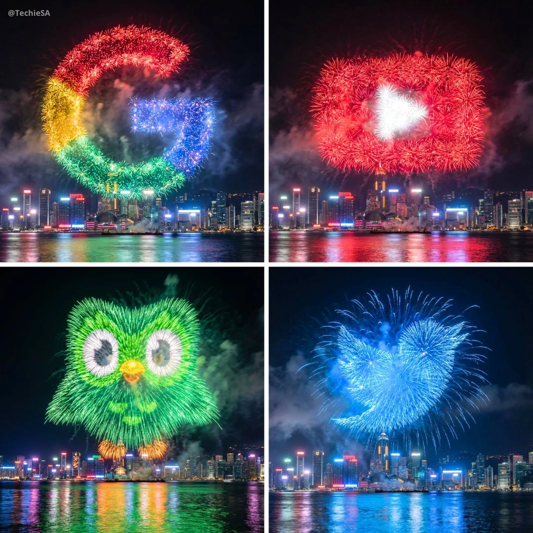 Espectacular espectáculo de fuegos artificiales con una fotografía de un paisaje urbano costero nocturno.