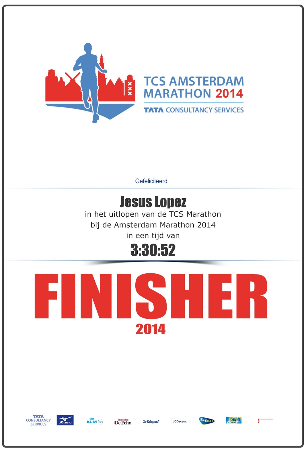 Diploma de AMSTERDAM MARATHON
