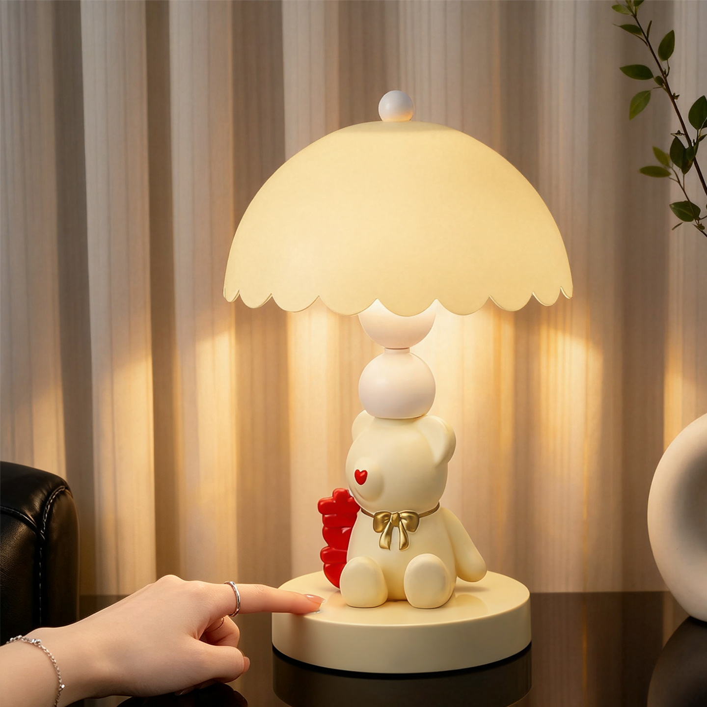 Bow Teddy Bear Table Lamp for Children's Room