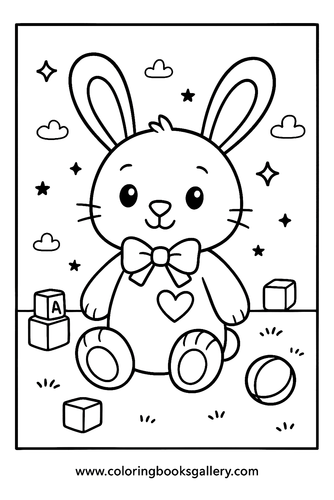 Stuffed Bunny with Long Ears – Free Printable Coloring Sheet for Kids and Adults – free coloring page for kids