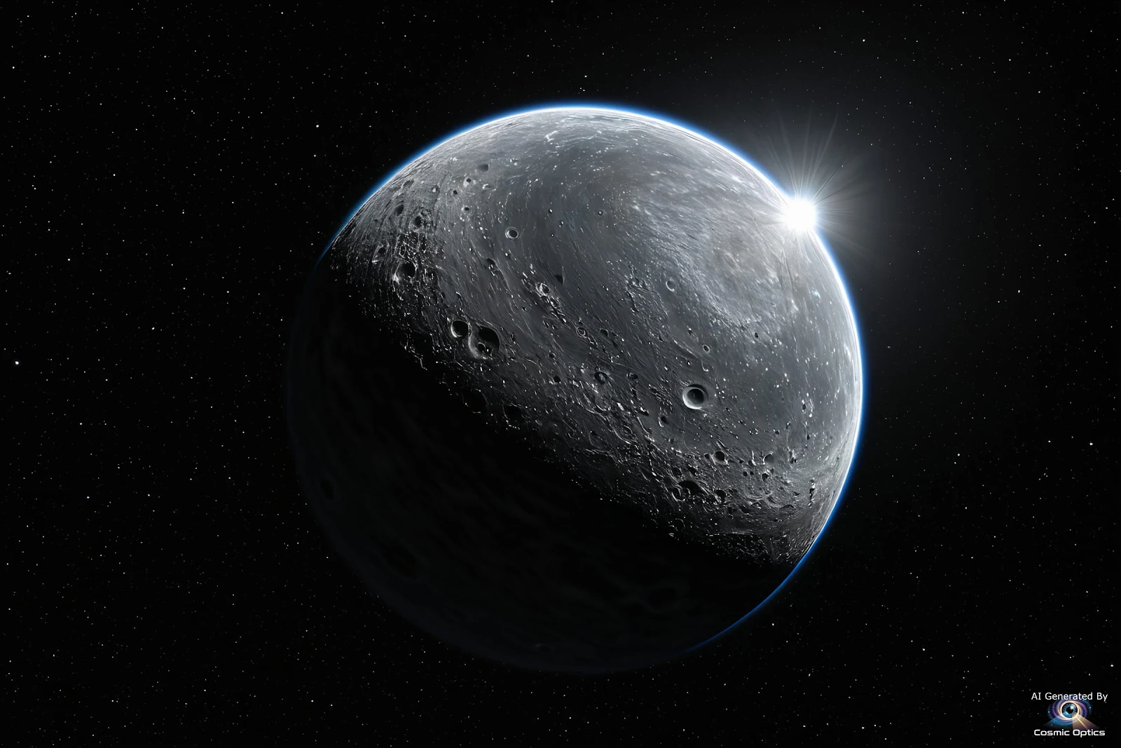 An authentic, photorealistic astronomical photograph of the dwarf planet Haumea floating in the abso_00049