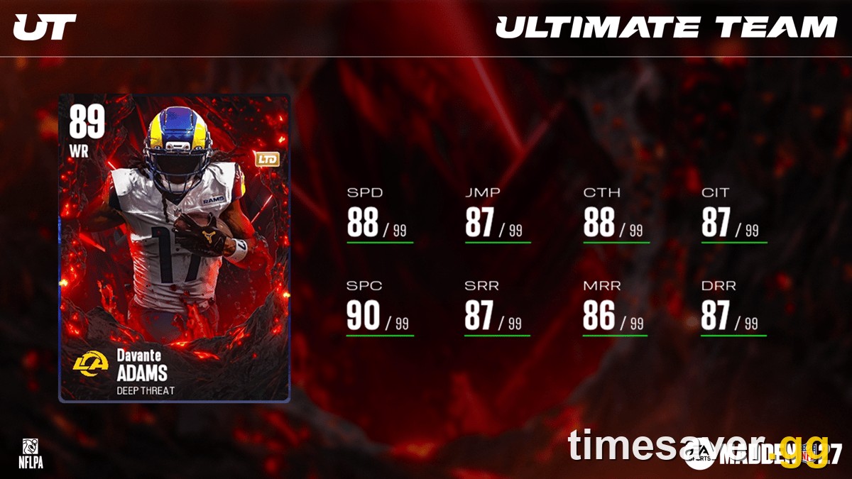 Madden NFL 27 Ultimate Team LTD player card (Davante Adams) — a tradeable card whose Auction House value is real coins
