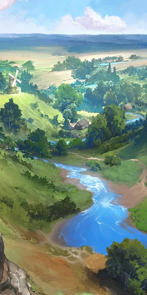 Landscape Painting, River Valley, Fantasy Art, Nature Scenery 4K Wallpaper Background