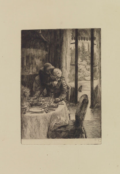 Renée hugging her father as she comes in to breakfast 1882