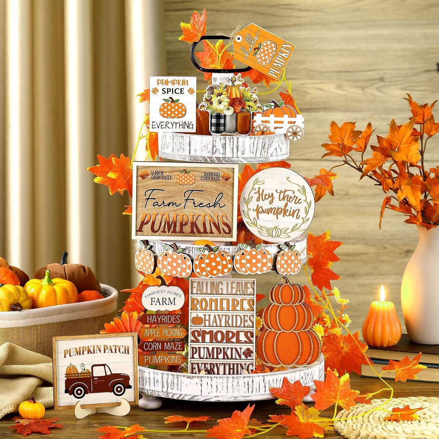 Wooden decorative tray, multi-tiered
